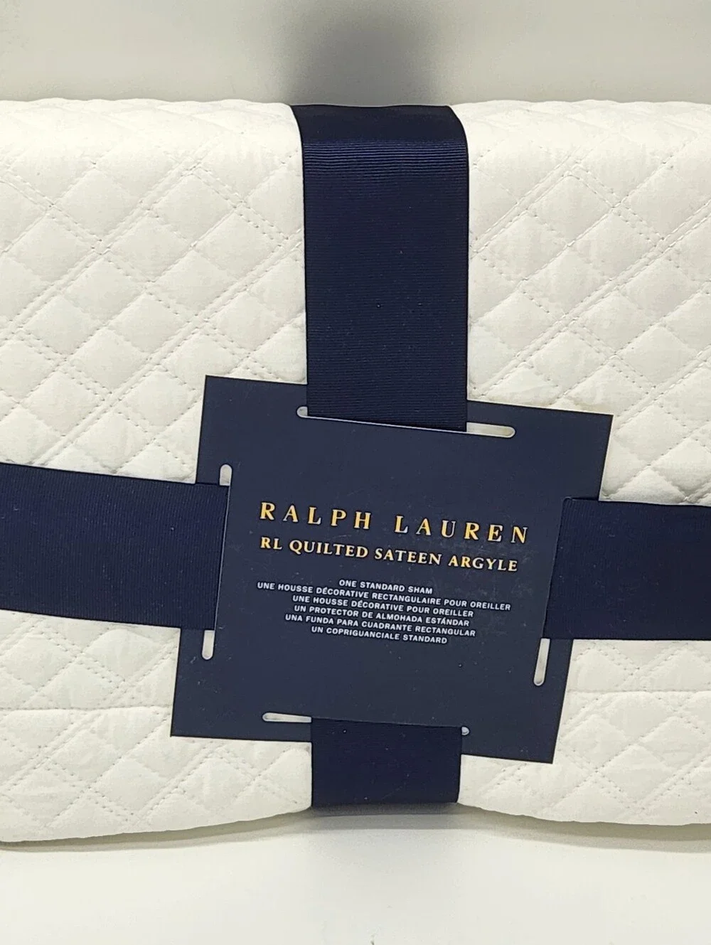 Ralph Lauren RL Quilted Sateen Argyle Standard Shams Set of 2 Studio White